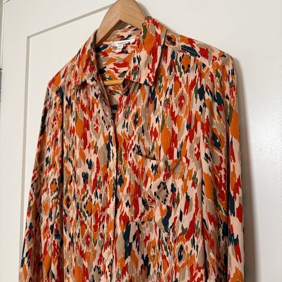 Beach Lunch Lounge Shirt Blouse Womens Sz M Orange Button Up Abstract Artsy Boho - Picture 2 of 11